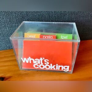 Vintage WHAT’S COOKING Clear Acrylic Recipe Box Label Dividers Blank Food Cards
